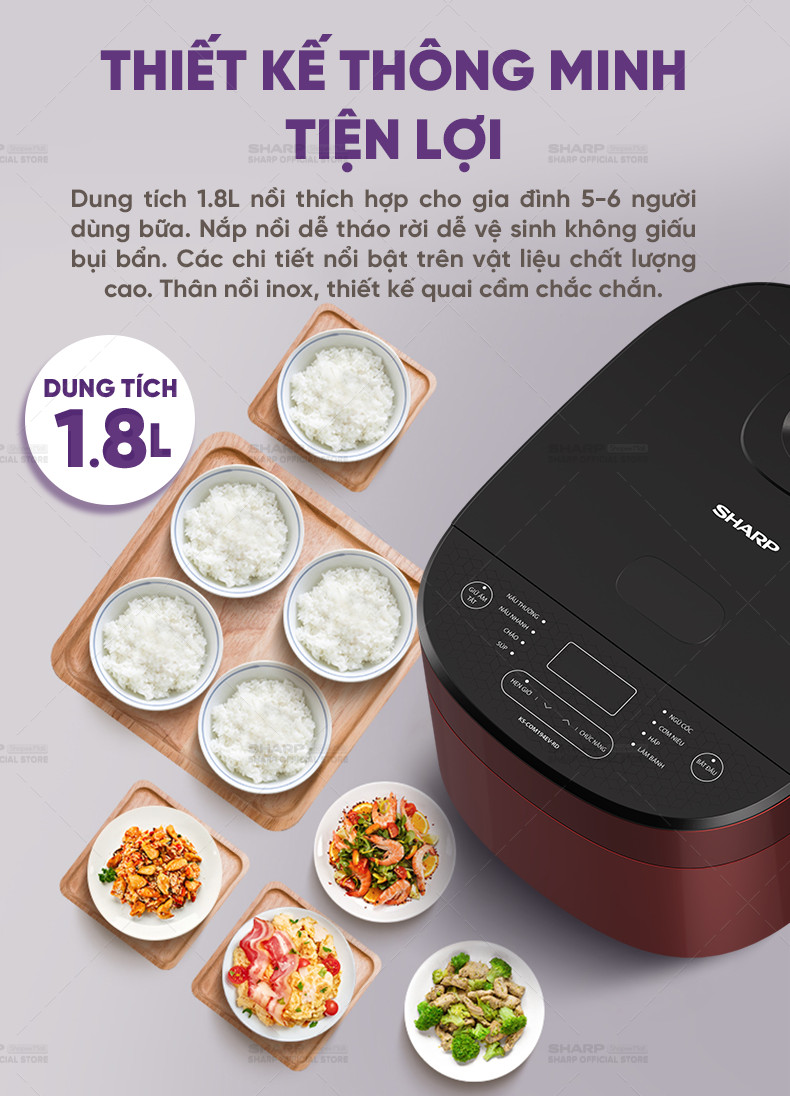 Nồi cơm điện Sharp KS-COM194EV-BK/RD