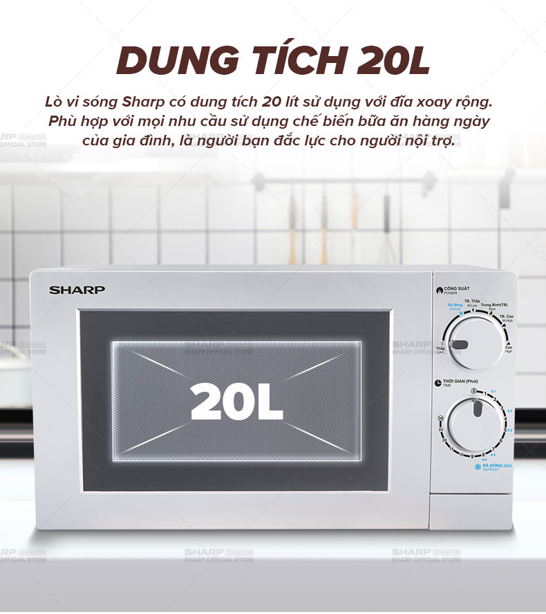 Mô tả Lò Vi Sóng Cơ R-207VN-SL/R-209VN-SK  [700W, 6 Mức Công Suất, Hẹn giờ 30p] - Hàng Chính Hãng Bảo Hành 12 tháng - 1