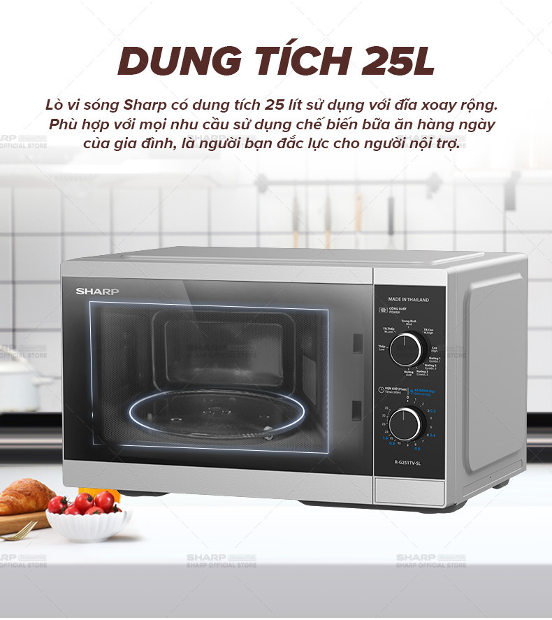 Mô tả Lò Vi Sóng Cơ Có Nướng Sharp R-G251TV-SL/BK 25L [5 Mức Công Suất] - Bảo Hành 12T - 1