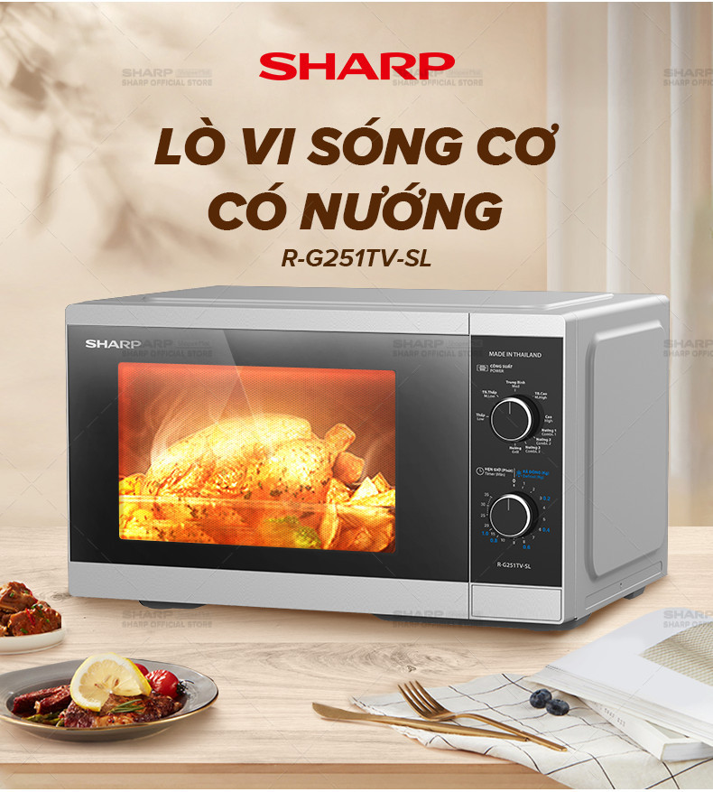 Mô tả Lò Vi Sóng Cơ Có Nướng Sharp R-G251TV-SL/BK 25L [5 Mức Công Suất] - Bảo Hành 12T - 2