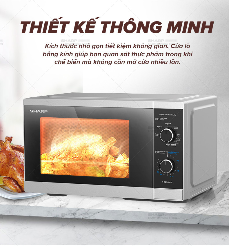 Mô tả Lò Vi Sóng Cơ Có Nướng Sharp R-G251TV-SL/BK 25L [5 Mức Công Suất] - Bảo Hành 12T - 3