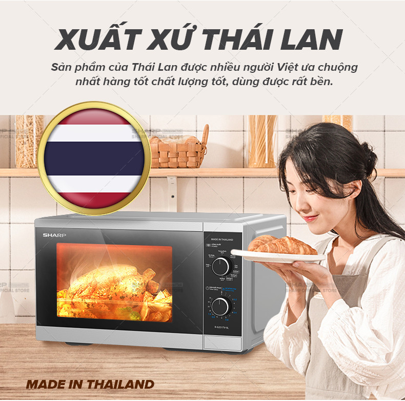 Mô tả Lò Vi Sóng Cơ Có Nướng Sharp R-G251TV-SL/BK 25L [5 Mức Công Suất] - Bảo Hành 12T - 4