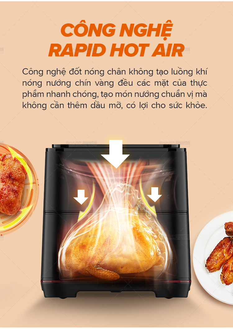 Mô tả Nồi Chiên Không Dầu Sharp KF-AF70EV-BK Chống Dính 7L [1650W] - Bảo hành chính hãng 12 - 1