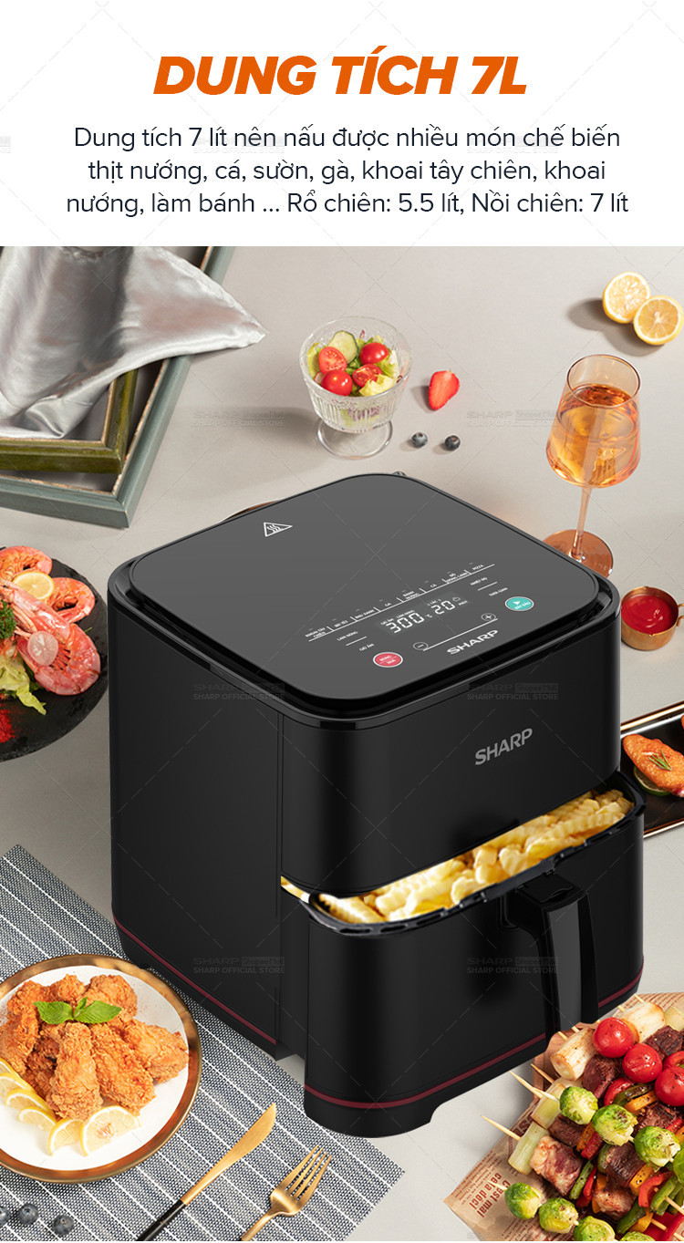 Mô tả Nồi Chiên Không Dầu Sharp KF-AF70EV-BK Chống Dính 7L [1650W] - Bảo hành chính hãng 12 - 4