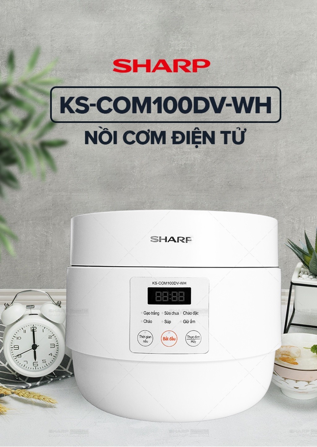 Mô tả Nồi Cơm Điện Sharp KS-COM100DV-WH 1L 600W [Hẹn giờ, mâm nhiệt 3D, 6 chức năng nấu - 2