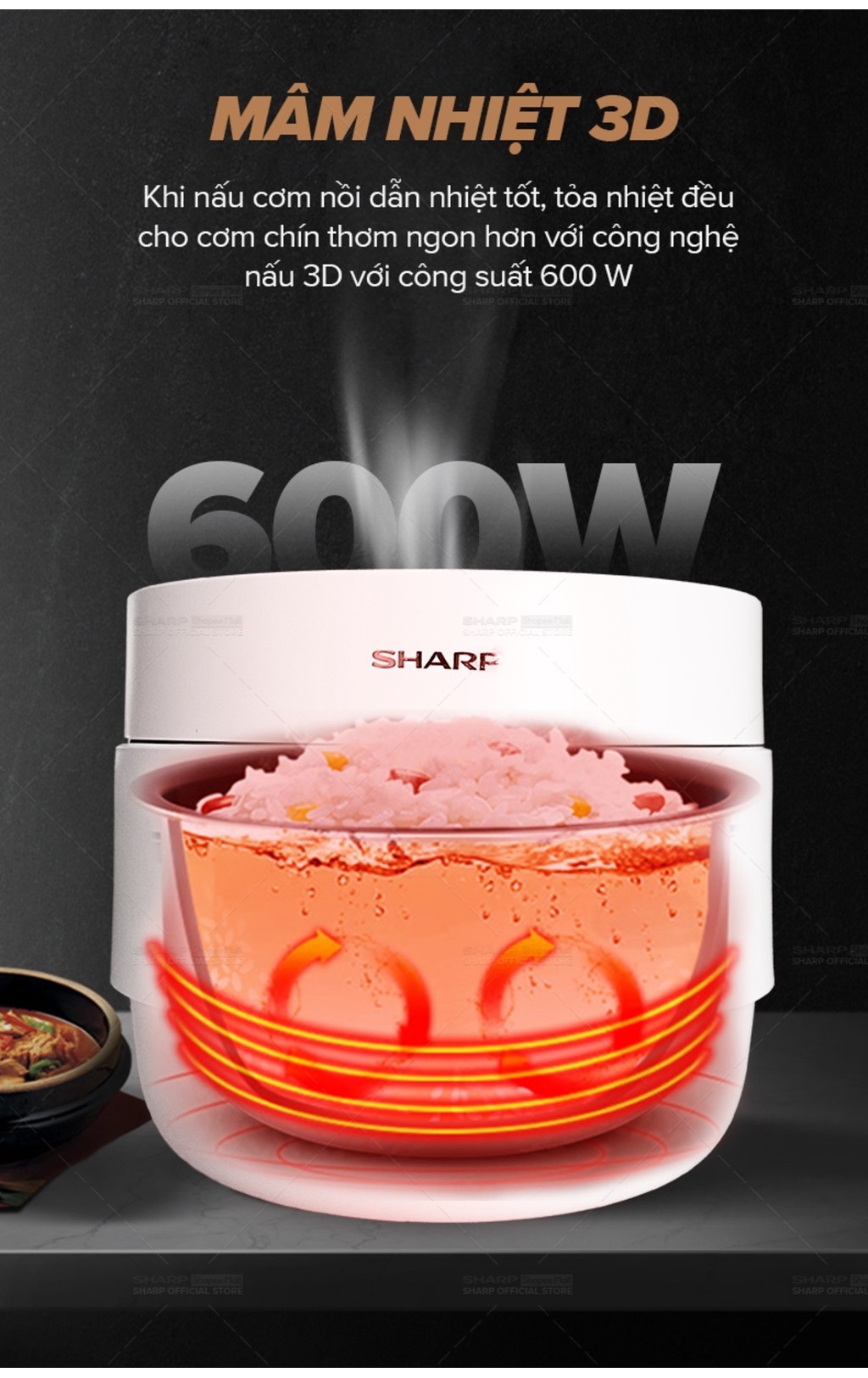 Mô tả Nồi Cơm Điện Sharp KS-COM100DV-WH 1L 600W [Hẹn giờ, mâm nhiệt 3D, 6 chức năng nấu - 5
