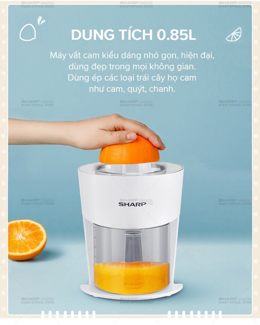 Mô tả Máy Vắt Cam Sharp EJ-J408-WH [Máy Vắt Êm Lưới Lọc Bằng Thép Không Gỉ] - BH 12 Tháng - 1
