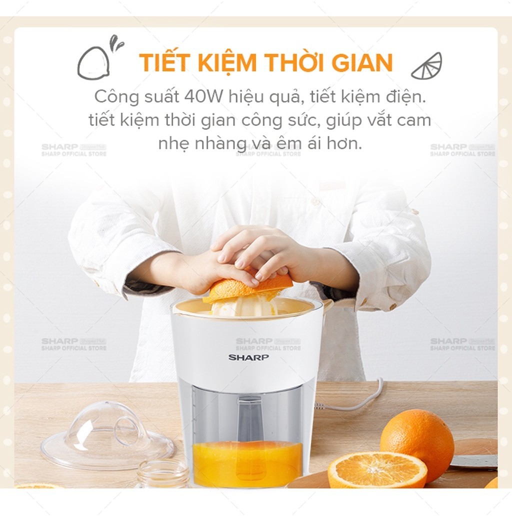 Mô tả Máy Vắt Cam Sharp EJ-J408-WH [Máy Vắt Êm Lưới Lọc Bằng Thép Không Gỉ] - BH 12 Tháng - 2