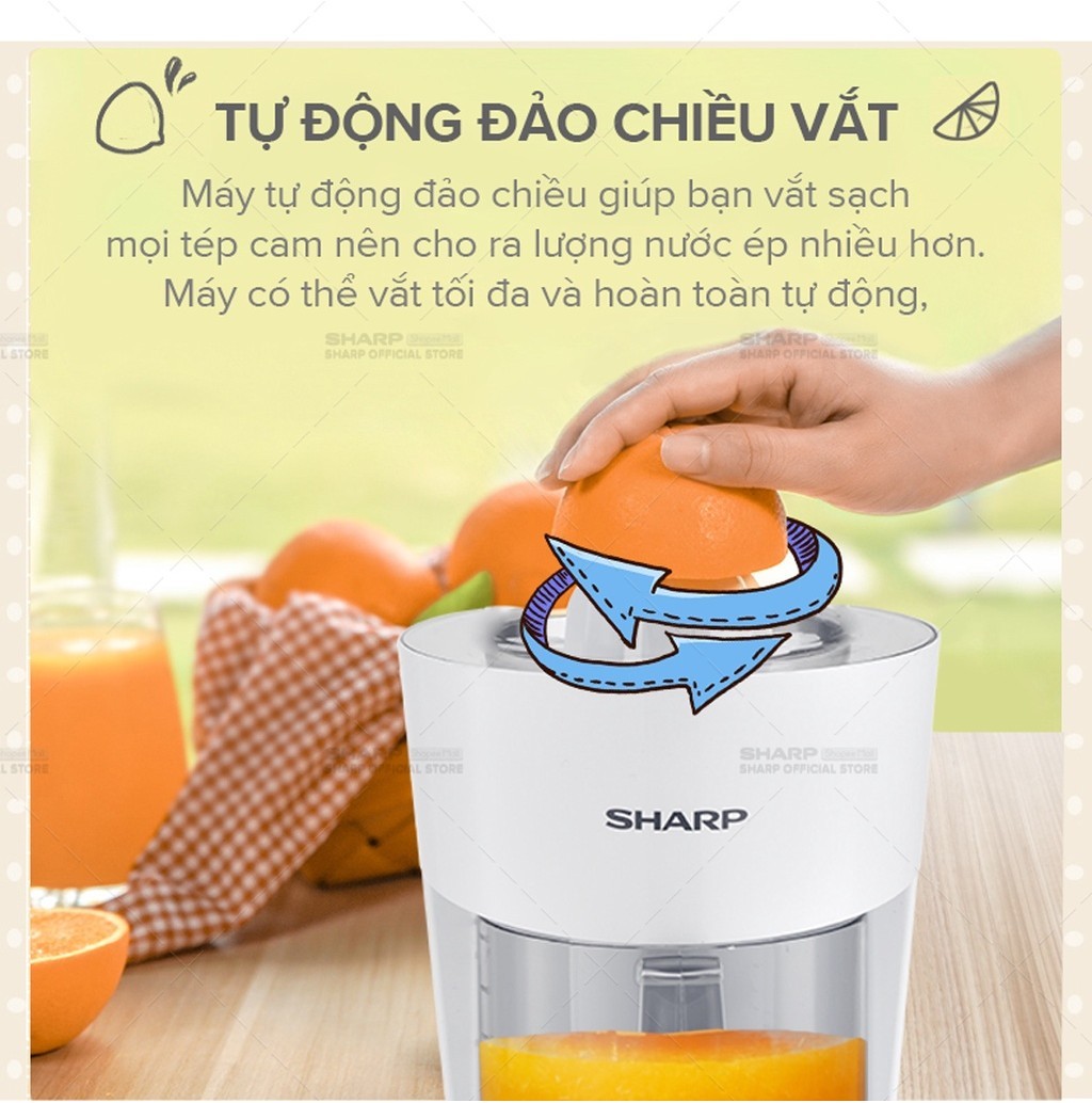 Mô tả Máy Vắt Cam Sharp EJ-J408-WH [Máy Vắt Êm Lưới Lọc Bằng Thép Không Gỉ] - BH 12 Tháng - 3