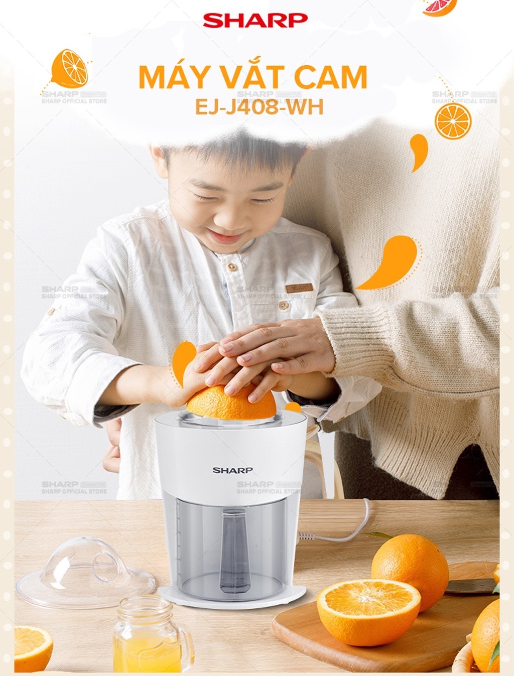 Mô tả Máy Vắt Cam Sharp EJ-J408-WH [Máy Vắt Êm Lưới Lọc Bằng Thép Không Gỉ] - BH 12 Tháng - 5