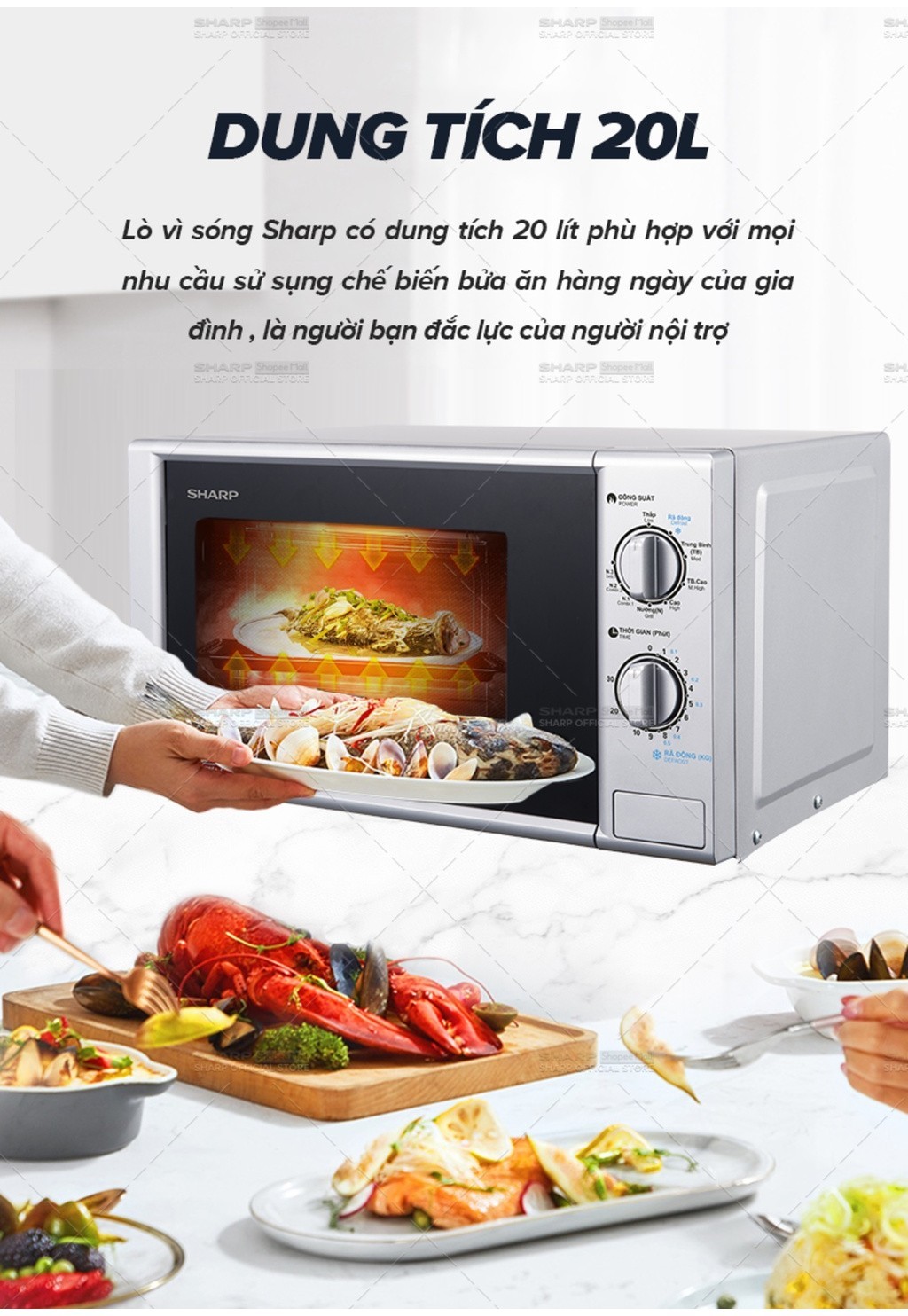 Mô tả Lò vi sóng có nướng Sharp R-G228VN-SL - 20L - Hàng Chính Hãng bảo hành 12 tháng - 2