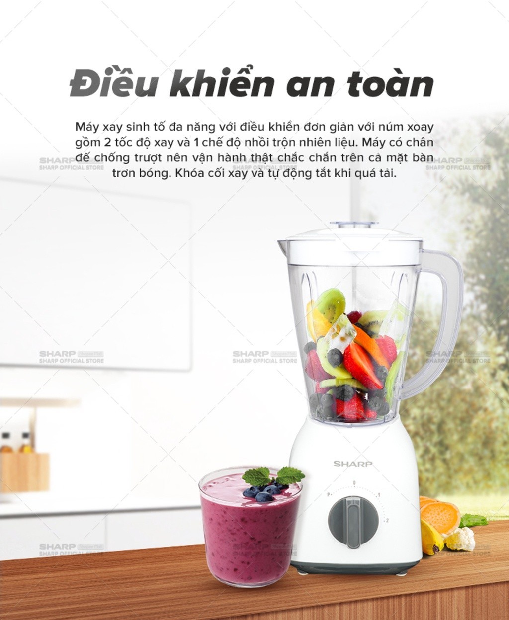 Mô tả Máy Xay Sinh Tố Sharp EM-S154PV-WH 1.5L [Công suất: 400W, 2 Tốc Độ Xay] BH 12 Tháng - 4