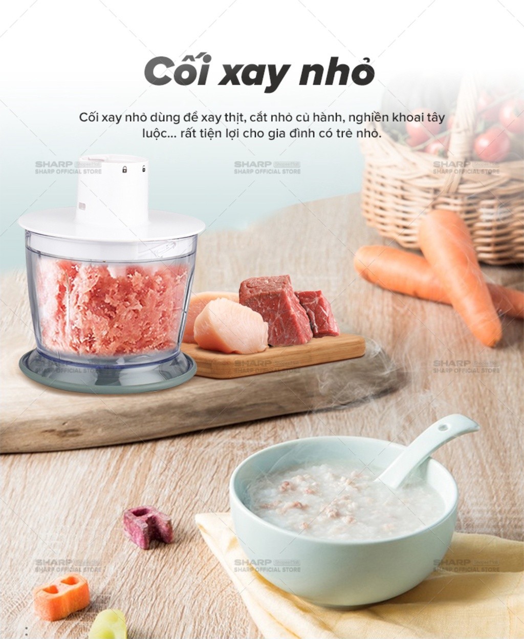 Mô tả Máy Xay Cầm Tay Sharp EM-H076SV-WH 0.7L Kèm Cây Đánh Trứng [600W] BH 12 Tháng - 3