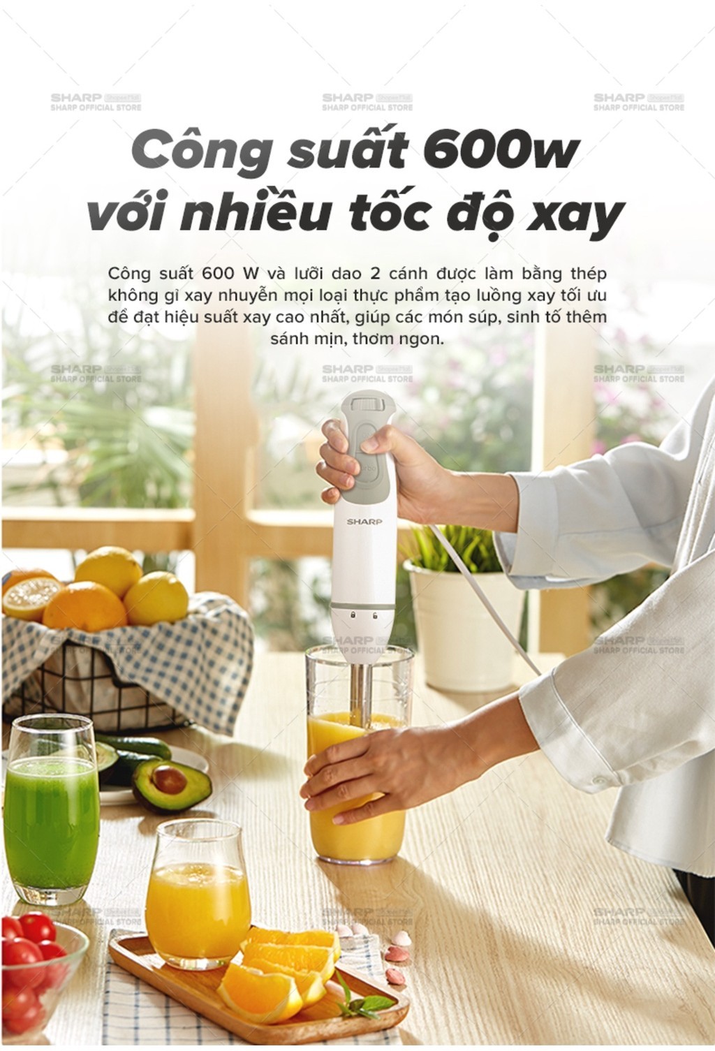 Mô tả Máy Xay Cầm Tay Sharp EM-H076SV-WH 0.7L Kèm Cây Đánh Trứng [600W] BH 12 Tháng - 5