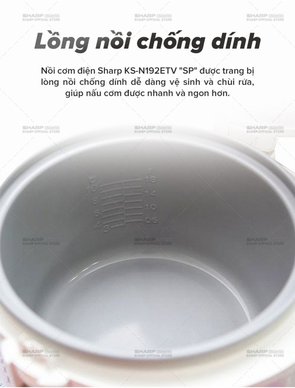Mô tả Nồi Cơm Điện Nắp Liền Sharp KS-N192ETV"SP" 1.8L, SX Thailand [ Lòng Nhôm Chống Dính] - 3