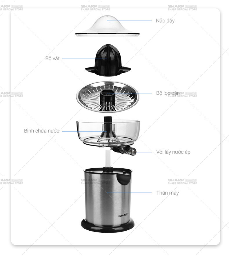 Mô tả Máy Vắt Cam Sharp EJ-J130-ST Đầu Rót Trực Tiếp - Hàng Chính Hãng Bảo Hành 12 Tháng - 5