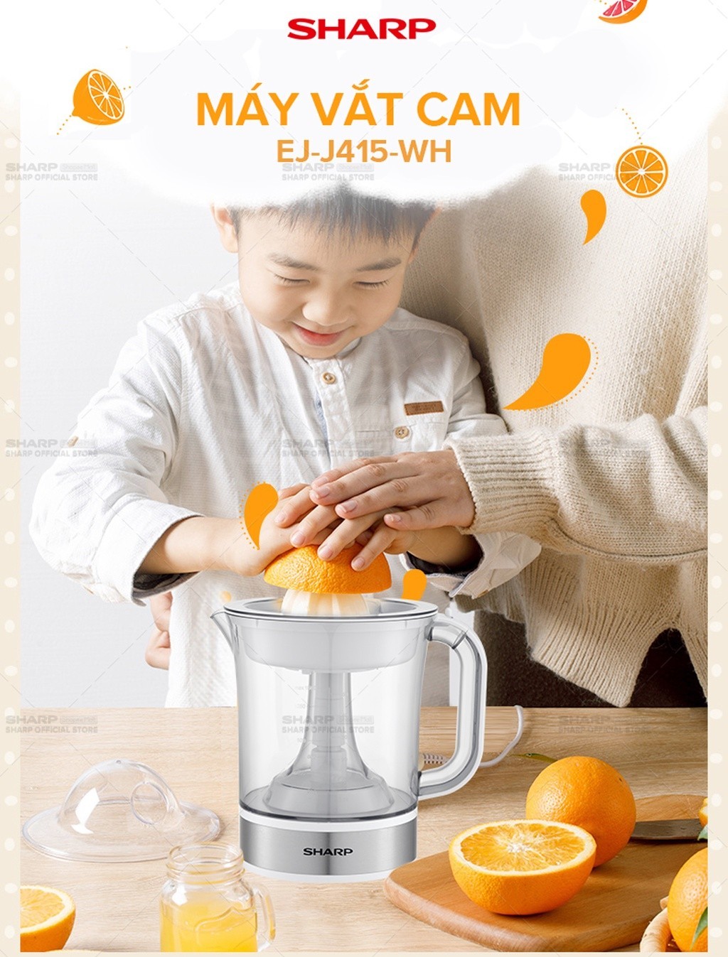 Mô tả Máy Vắt Cam Sharp EJ-J415-WH Dung Tích 1.5L ( Màu Trắng) - 1