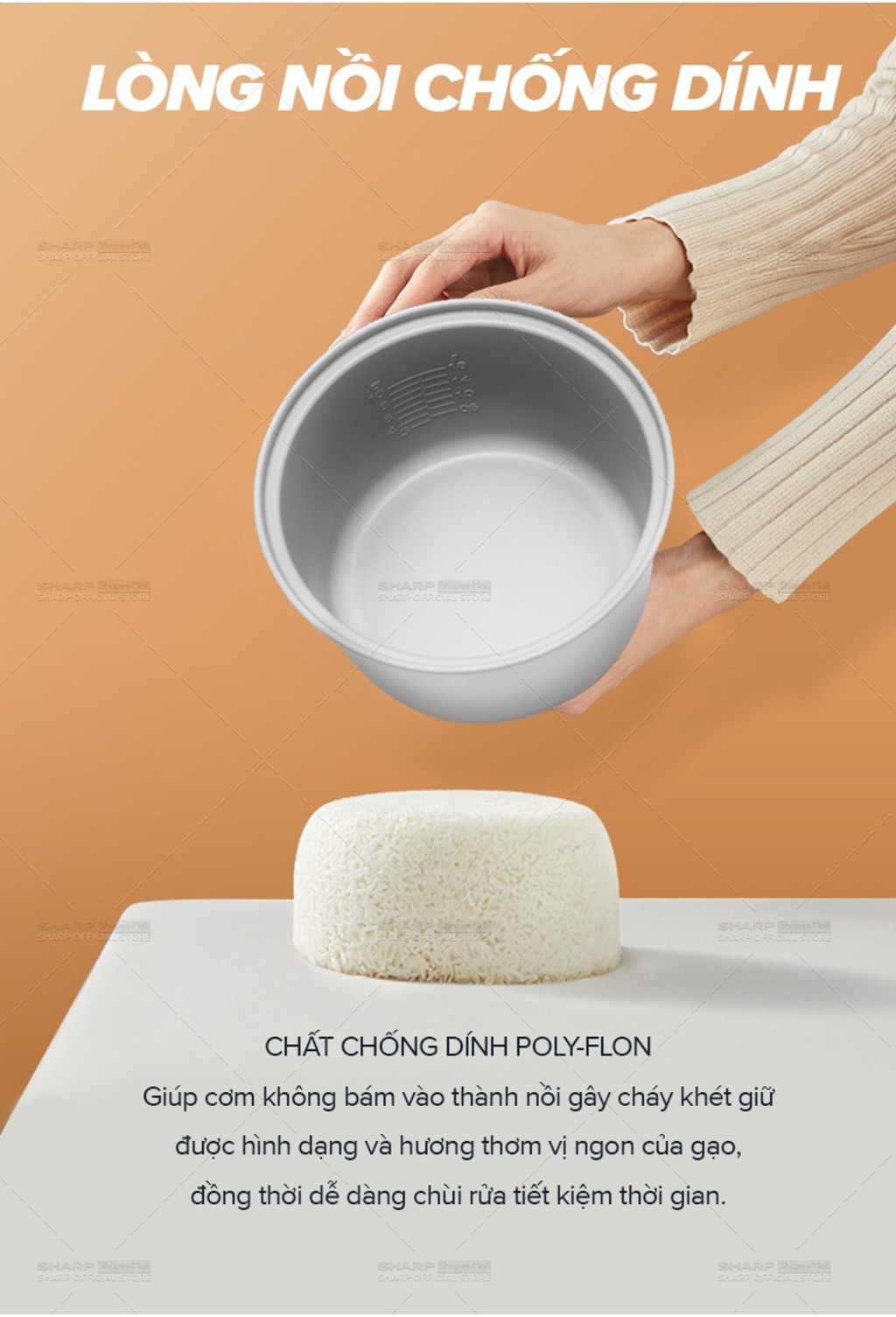 Mô tả Nồi Cơm Điện Nắp Gài Sharp KS-19TJV "BC" [Lòng Nhôm Chống Dính] - BH 12 Tháng - 4