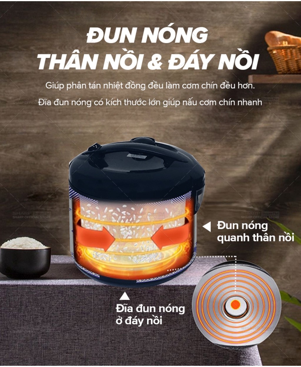 Mô tả Nồi Cơm Điện Nắp Gài Sharp KS-19TJV "BC" [Lòng Nhôm Chống Dính] - BH 12 Tháng - 5