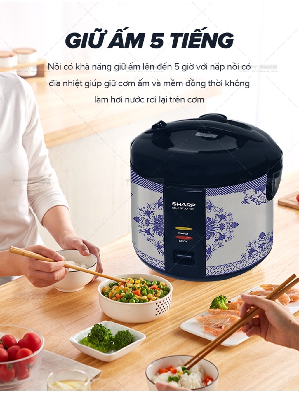 Mô tả Nồi Cơm Điện Nắp Gài Sharp KS-19TJV "BC" [Lòng Nhôm Chống Dính] - BH 12 Tháng - 6