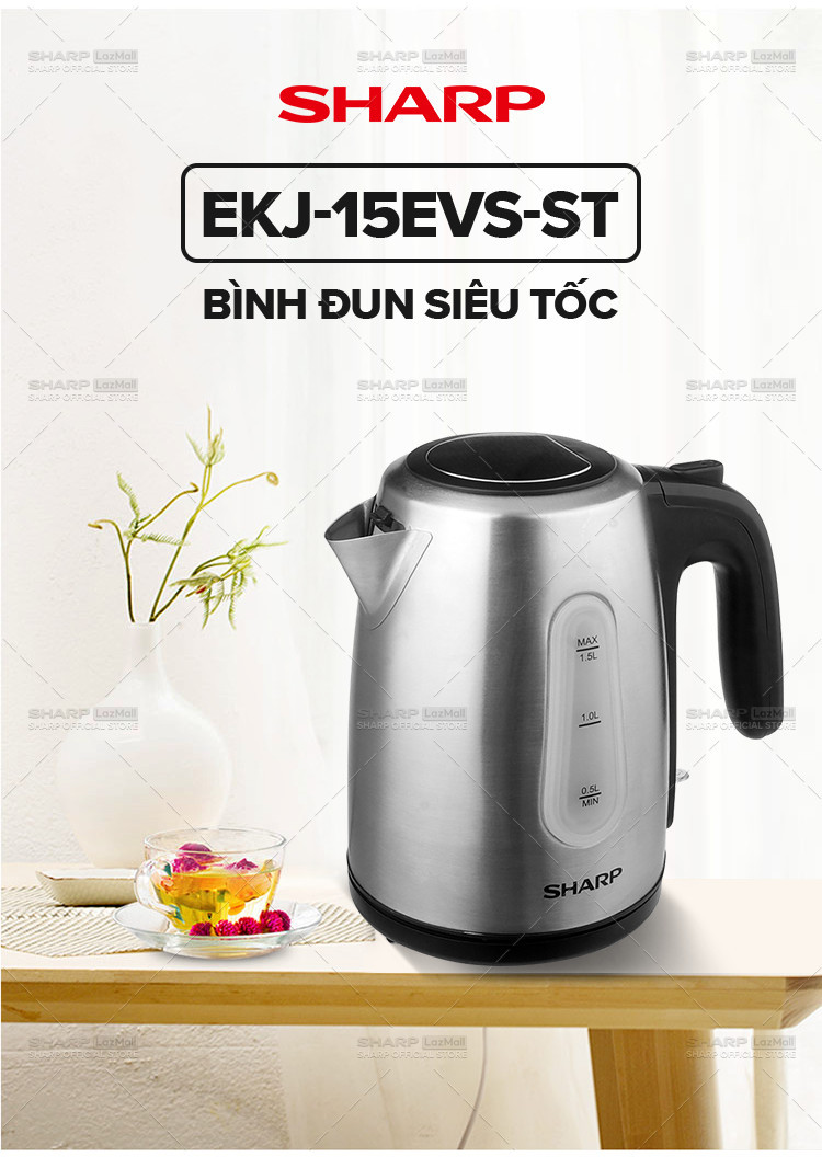 Mô tả Bình Đun Siêu Tốc 1.5 Lít SHARP EKJ-15EVS-ST Vạch báo nước, Cảm biến nhiệt FADA - 1