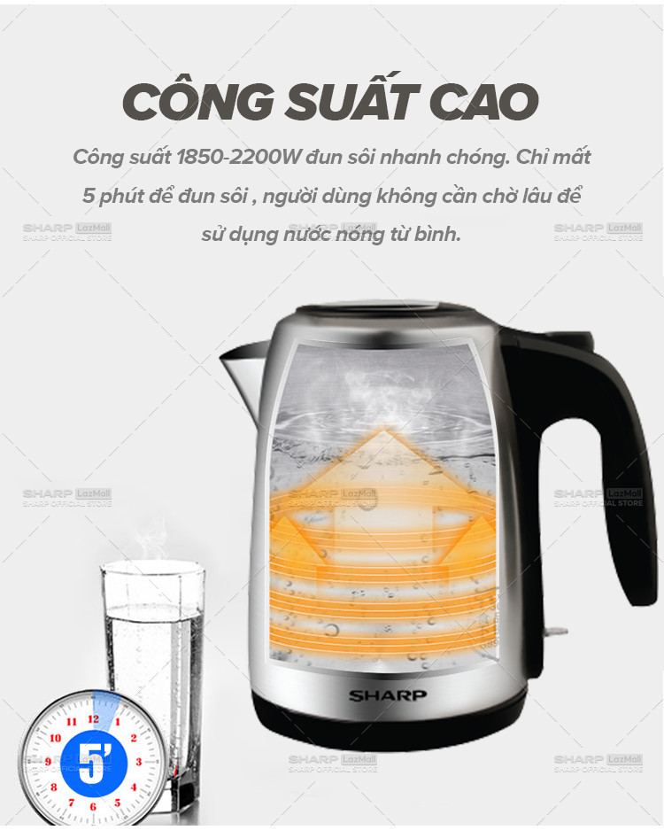 Mô tả Bình Đun Siêu Tốc 1.5 Lít SHARP EKJ-15EVS-ST Vạch báo nước, Cảm biến nhiệt FADA - 3
