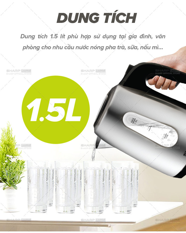Mô tả Bình Đun Siêu Tốc 1.5 Lít SHARP EKJ-15EVS-ST Vạch báo nước, Cảm biến nhiệt FADA - 5