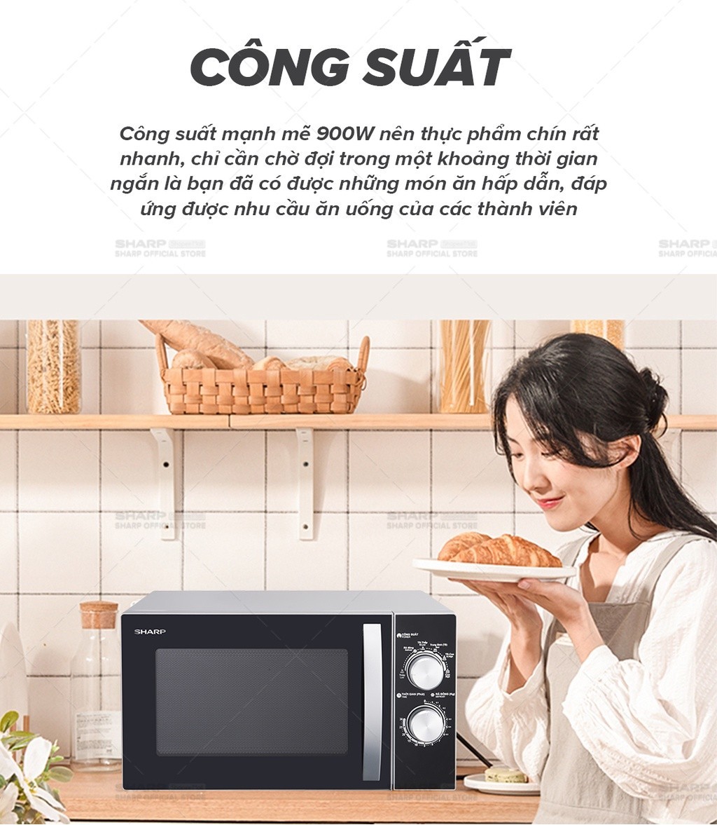 Mô tả Lò Vi Sóng Cơ Sharp R-31A2VN-S 23L, [ Công Suất 900W, 6 Mức Công Suất,Hẹn Giờ 30'] - 2