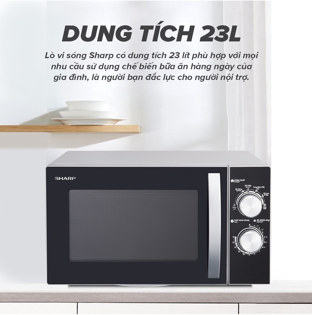 Mô tả Lò Vi Sóng Cơ Sharp R-31A2VN-S 23L, [ Công Suất 900W, 6 Mức Công Suất,Hẹn Giờ 30'] - 4
