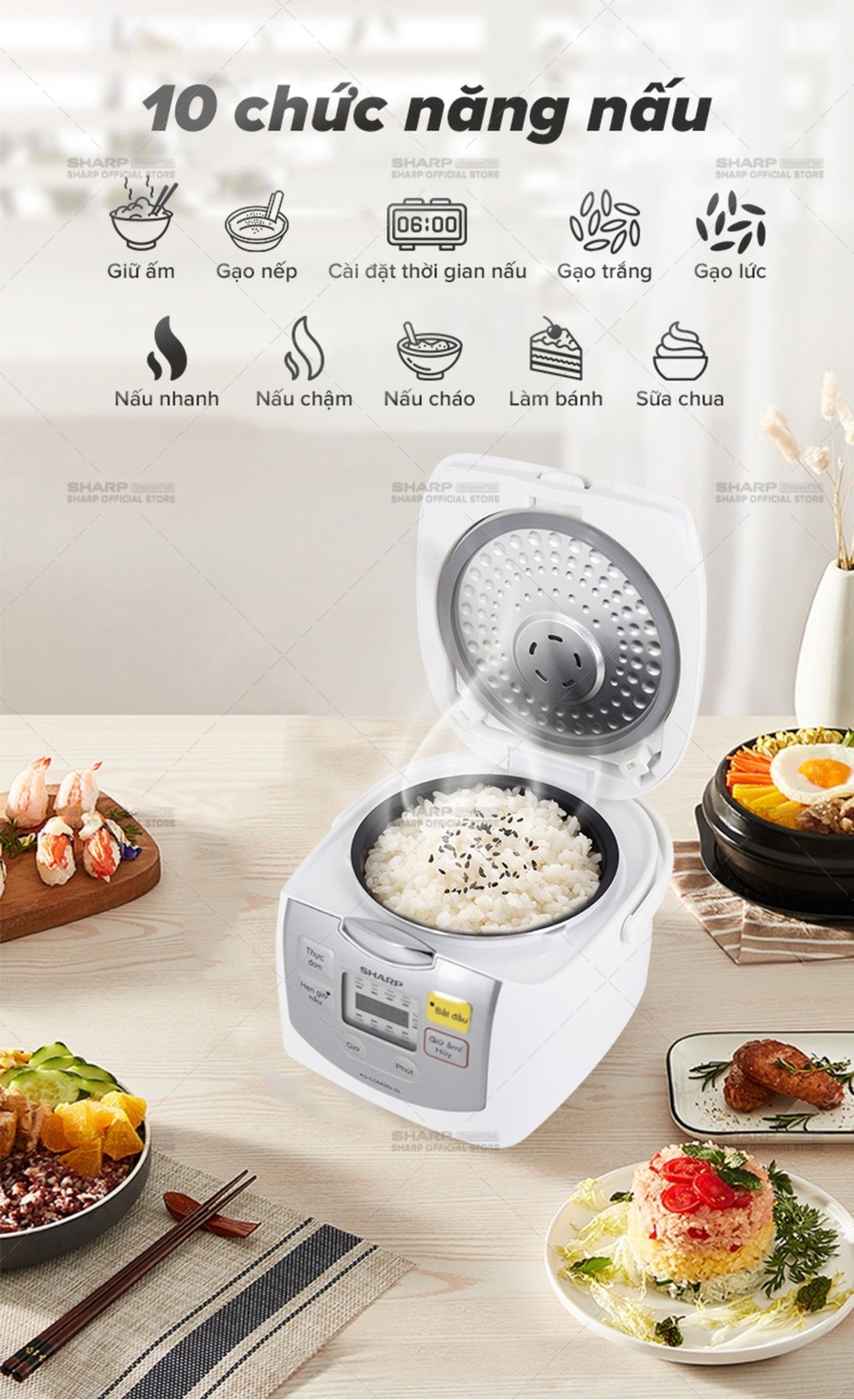 Mô tả Nồi Cơm Điện Tử Sharp KS-COM08V-SL 0.72 Lít 450W [Cỡ Nhỏ, Mâm nhiệt 2D] - 2