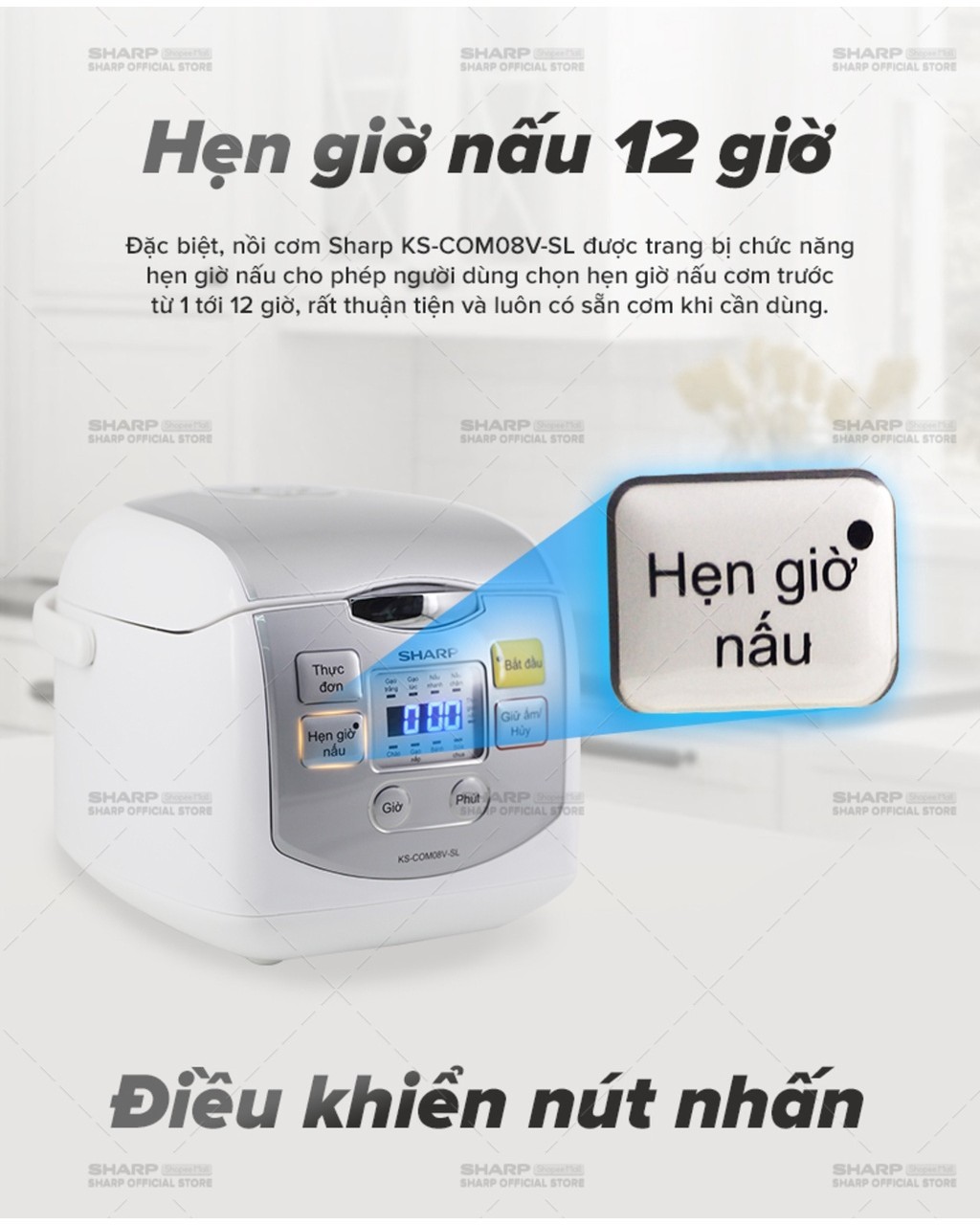 Mô tả Nồi Cơm Điện Tử Sharp KS-COM08V-SL 0.72 Lít 450W [Cỡ Nhỏ, Mâm nhiệt 2D] - 4
