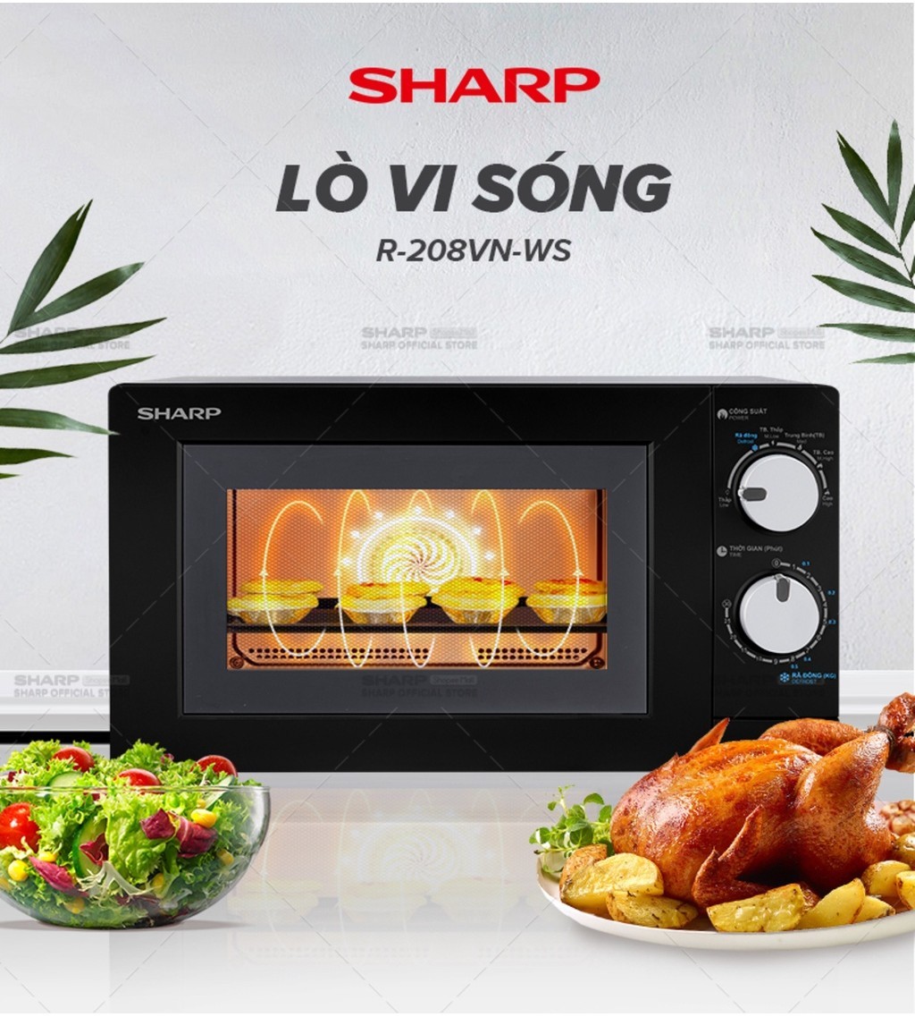 Mô tả Lò Vi Sóng Sharp 20 Lít R-208VN-WS, [700W, 6 Mức, Bảng Điều Khiển Anh – Việt] - 1