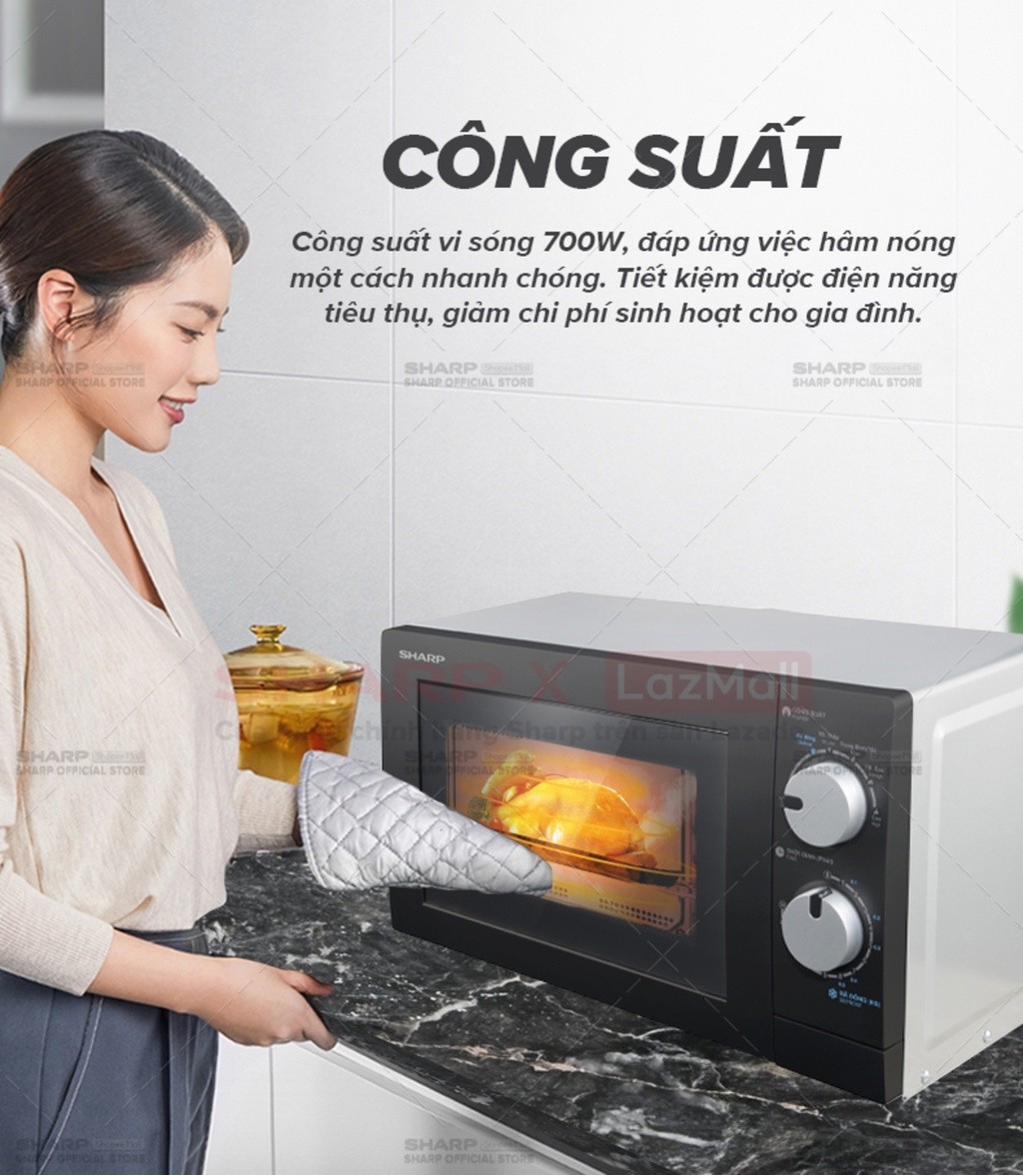 Mô tả Lò Vi Sóng Sharp 20 Lít R-208VN-WS, [700W, 6 Mức, Bảng Điều Khiển Anh – Việt] - 2