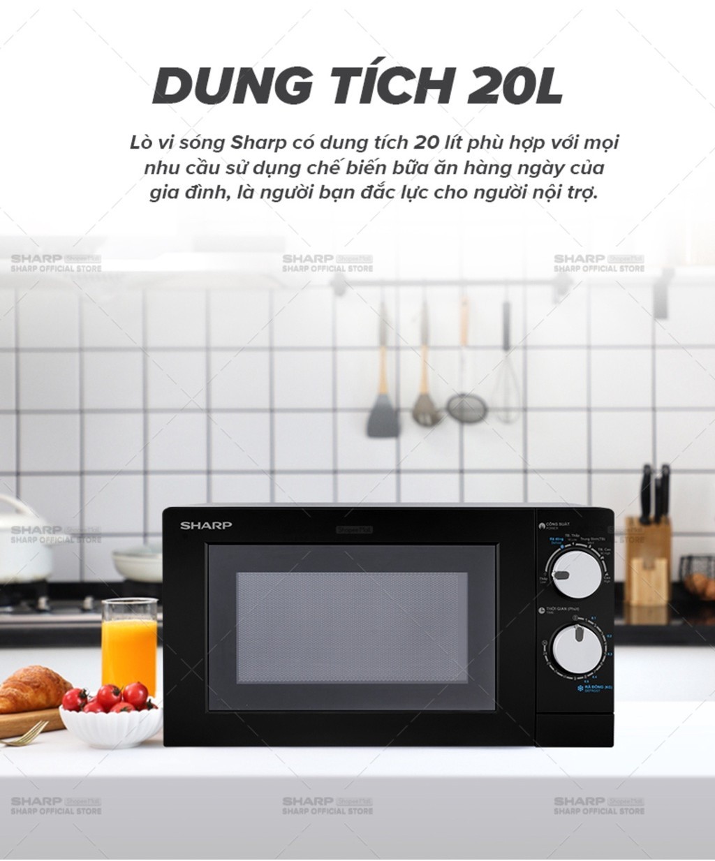 Mô tả Lò Vi Sóng Sharp 20 Lít R-208VN-WS, [700W, 6 Mức, Bảng Điều Khiển Anh – Việt] - 4
