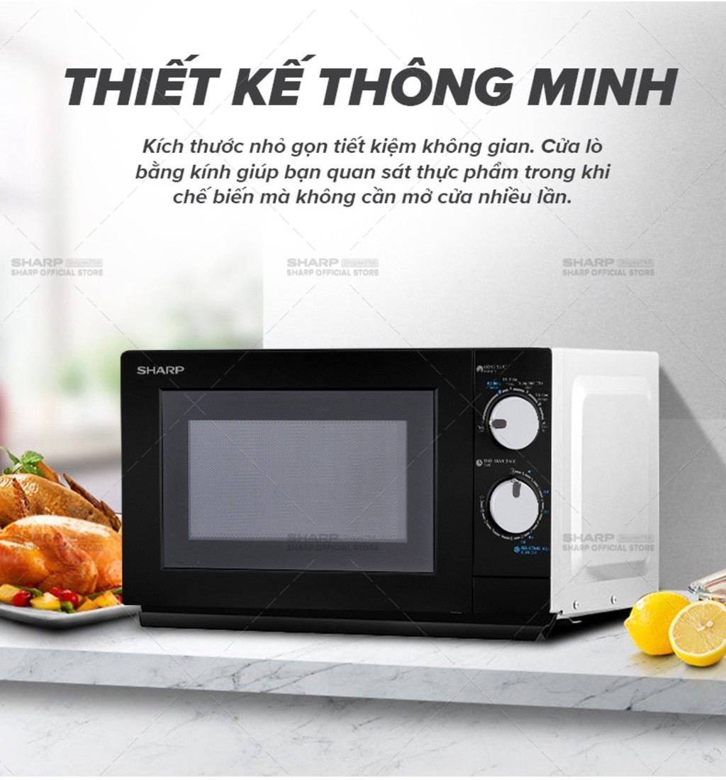 Mô tả Lò Vi Sóng Sharp 20 Lít R-208VN-WS, [700W, 6 Mức, Bảng Điều Khiển Anh – Việt] - 5
