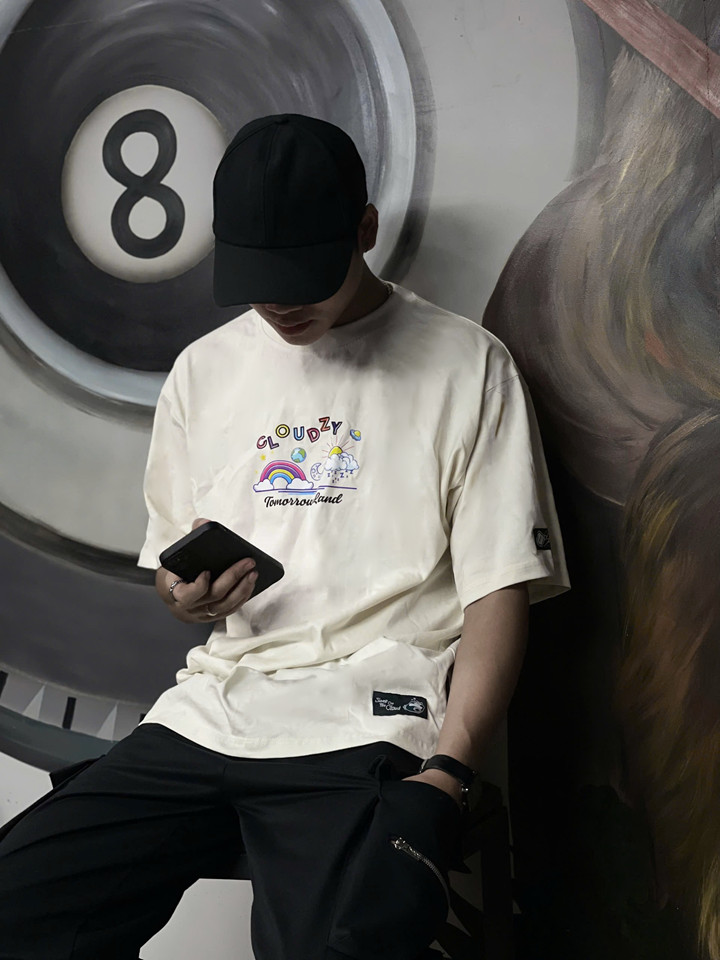 Mô tả Áo thun nữ nam unisex tay lỡ phông localbrand CLOUDZY form rộng teen cổ tròn trắng oversize TOMORROW - 6