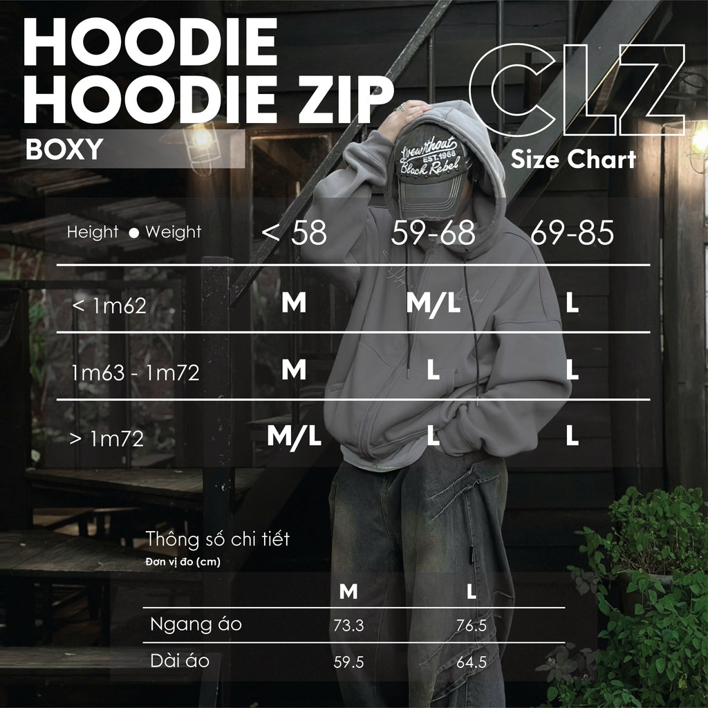 Mô tả Áo hoodie zip boxy nam local brand Cloudzy hoodie nỉ bông nữ unisex form rộng basic mũ siêu to CLOSE - 3