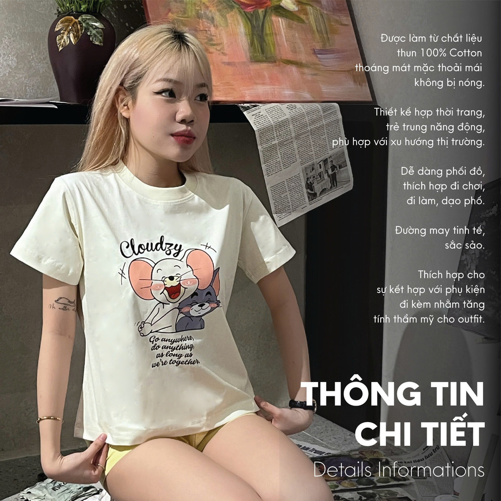 Mô tả Áo babytee thun phông cộc tay nữ Cloudzy localbrand cổ tròn body vải cotton co giãn màu hồng TH BBT - 10