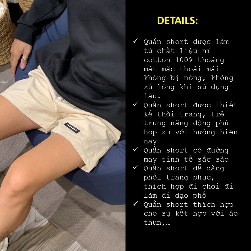 Mô tả Quần đùi nam nữ nỉ cao cấp cotton form rộng mềm mịn unisex ống rộng cạp cao bigsize CLOUDZY QS TRƠN - 7