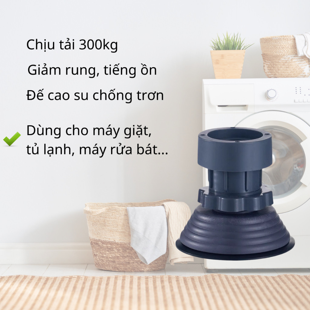Mô tả Bộ 4 Chân Chống Rung Cho Máy Giặt, Tủ Lạnh - Chân Kê Tăng Giảm Chiều Cao, Đế Cao Su Chống Rung, Chống Trượt - 4