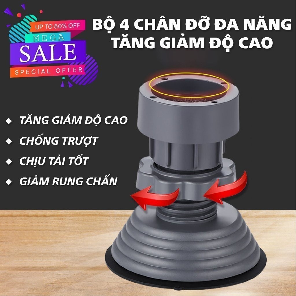 Mô tả Bộ 4 Chân Chống Rung Cho Máy Giặt, Tủ Lạnh - Chân Kê Tăng Giảm Chiều Cao, Đế Cao Su Chống Rung, Chống Trượt - 5