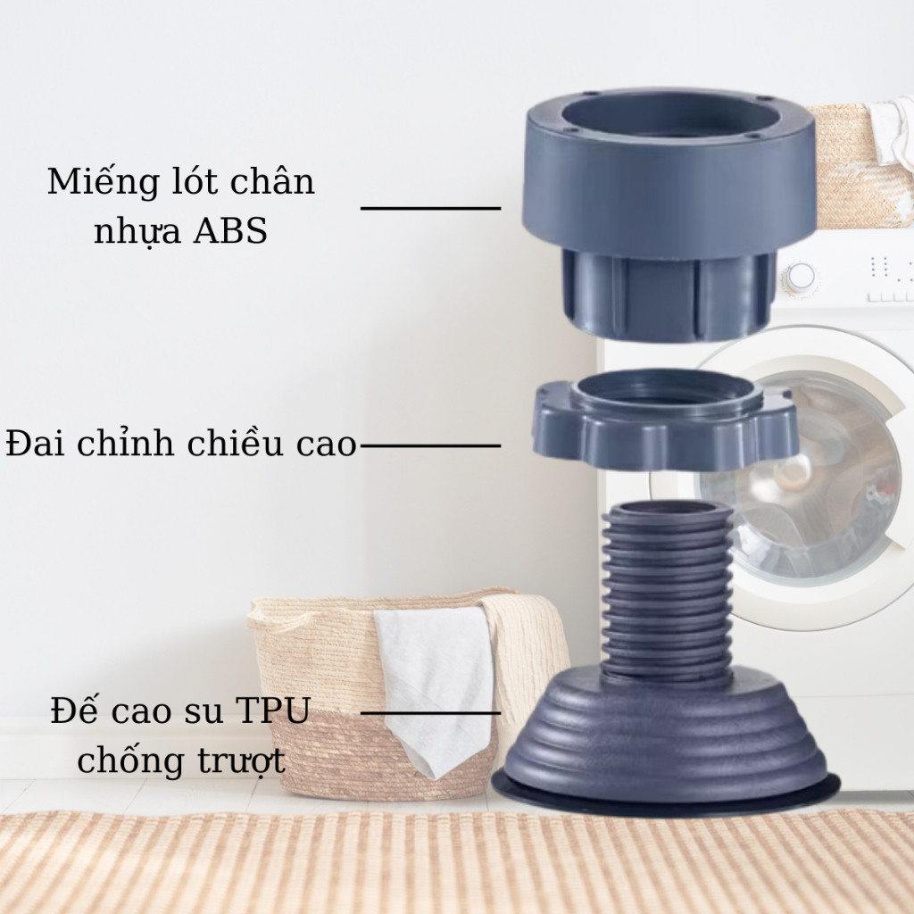 Mô tả Bộ 4 Chân Chống Rung Cho Máy Giặt, Tủ Lạnh - Chân Kê Tăng Giảm Chiều Cao, Đế Cao Su Chống Rung, Chống Trượt - 9