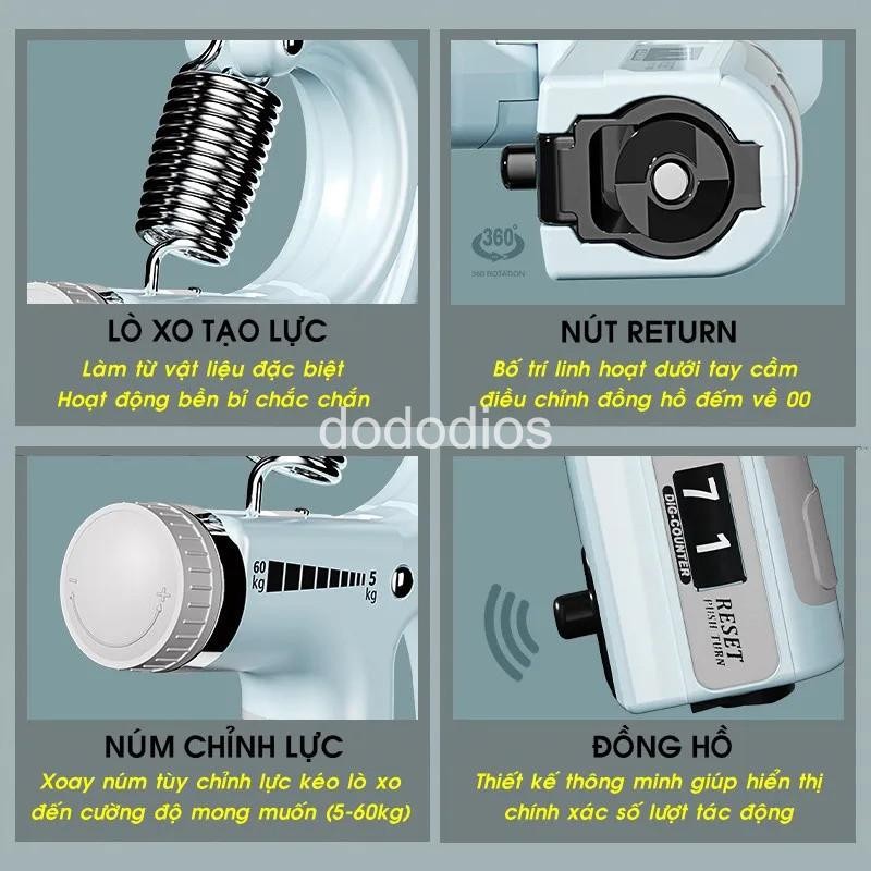 Mô tả Kìm Bóp Tay Kìm Tập Cơ Tay Dụng Cụ Tập Gym Tại Nhà Điều Chỉnh Lực 5-60kg Có Đếm Số Tự Động - 9