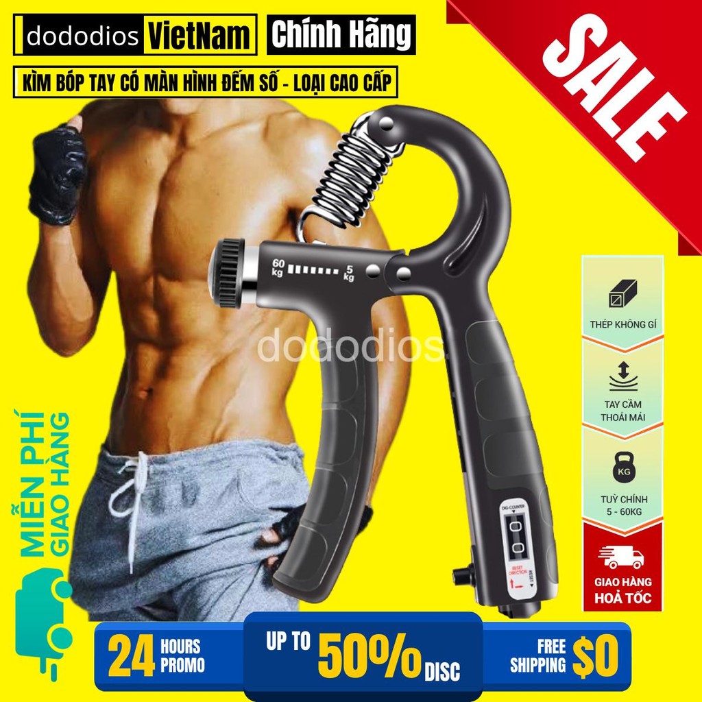 Mô tả Kìm Bóp Tay, Kìm Tập Cơ Tay, Dụng Cụ Tập Gym Tại Nhà Điều Chỉnh Lực Có Đếm 5-60kg - Chính Hãng Dododios - 1