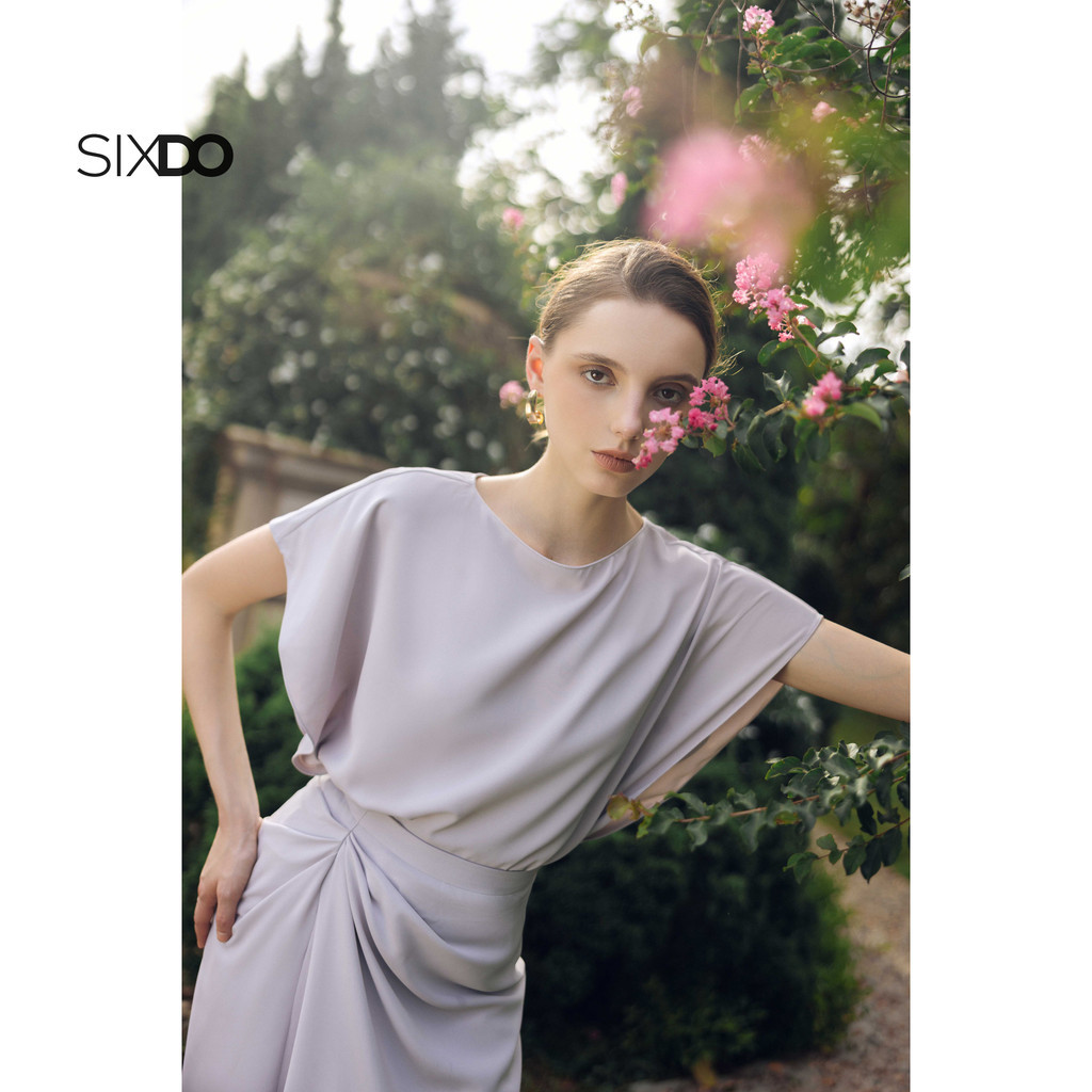 Mô tả Chân váy xám tím dài nhún eo lệch SIXDO (Purple Grey Silk Sarong Skirt) - 1