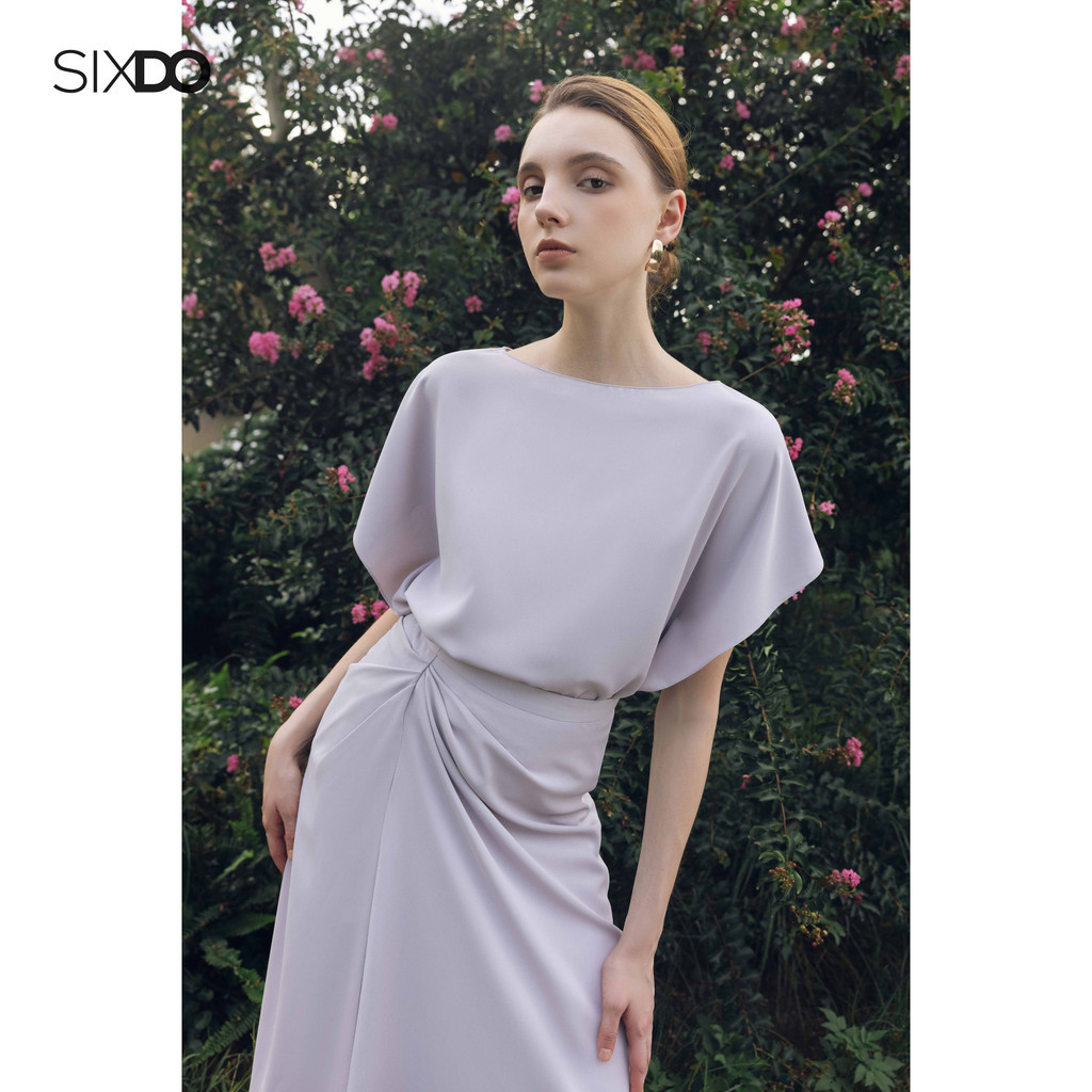 Mô tả Chân váy xám tím dài nhún eo lệch SIXDO (Purple Grey Silk Sarong Skirt) - 2