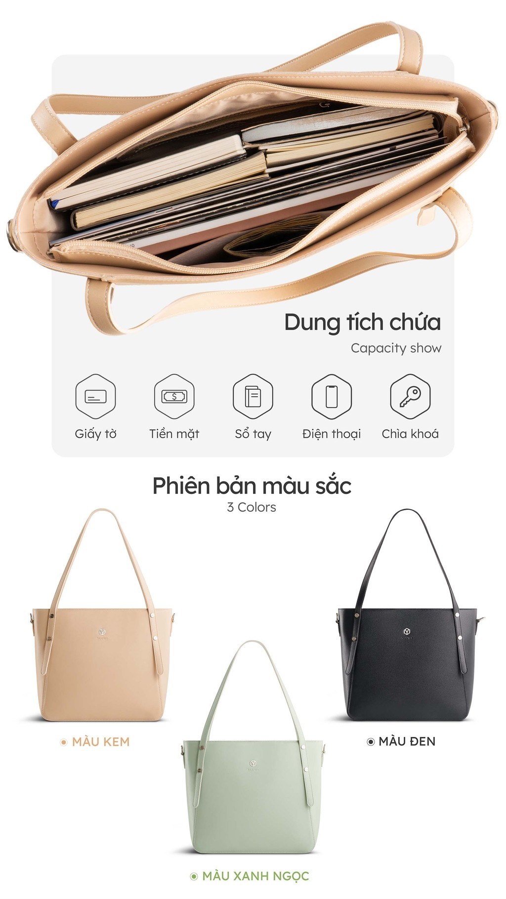 Mô tả Túi Yuumy (Thời trang nữ công sở dáng vuông - Túi xách da Seasand YTX56) - 4