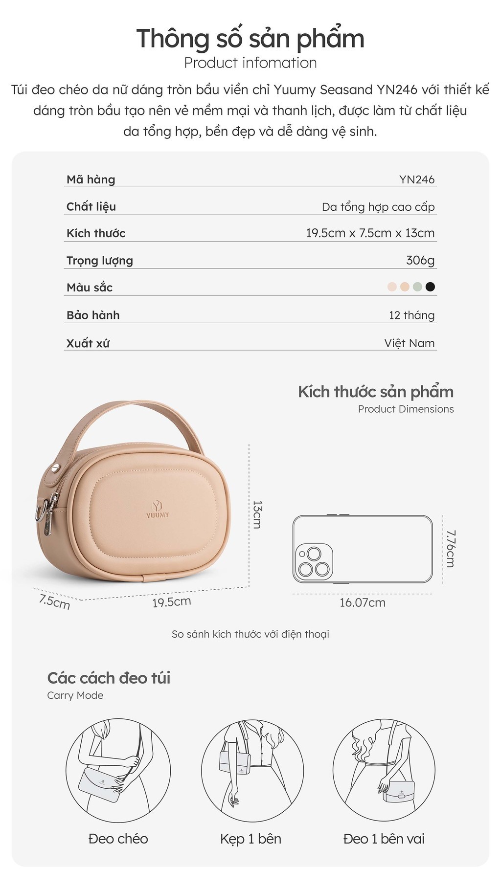 Túi Yuumy YN246 chi tiết viền chỉ