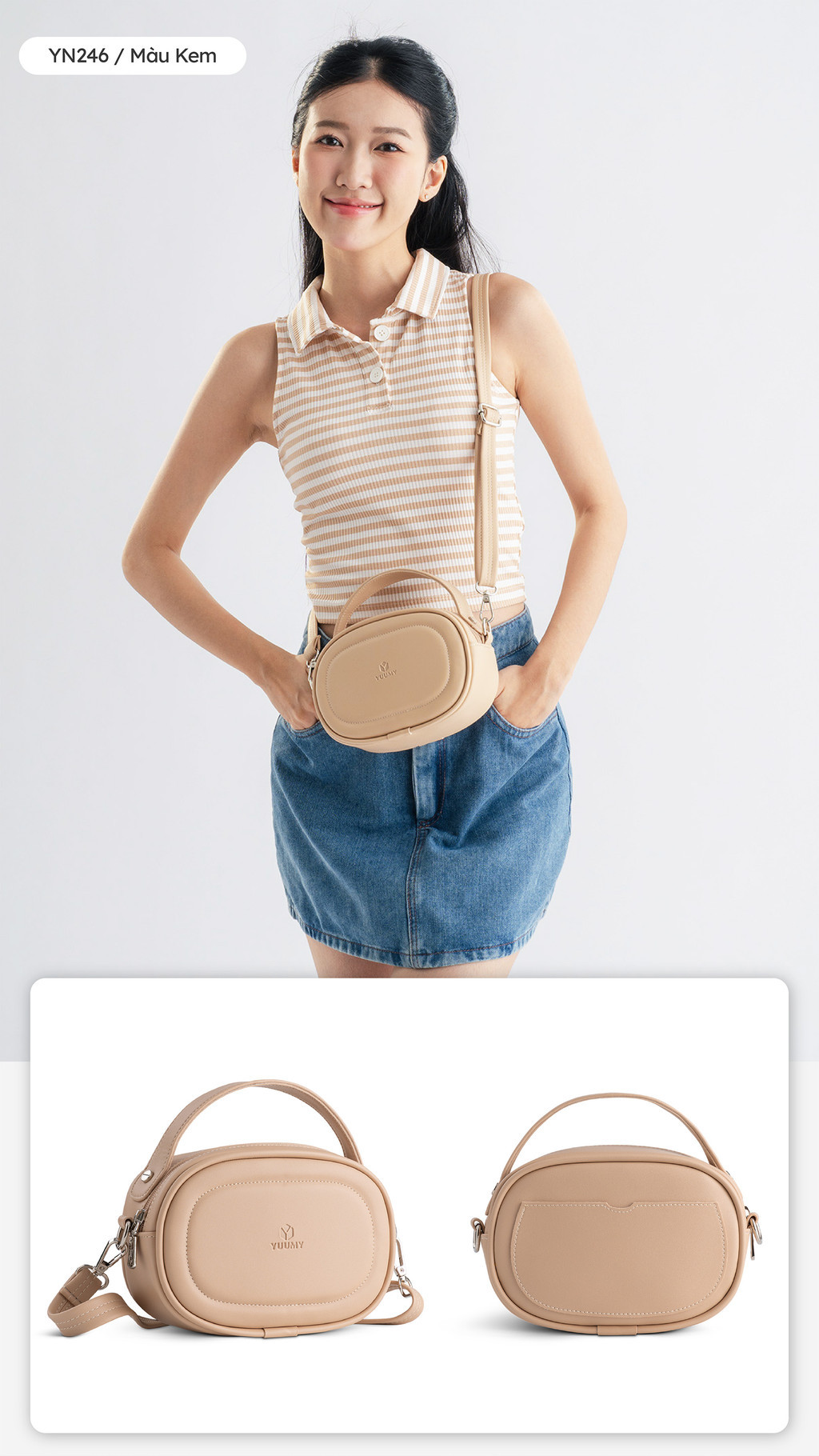Mô tả Túi Yuumy (Thời trang nữ dáng tròn bầu viền chỉ size 20 - Túi đeo chéo da Seasand YN246) - 6