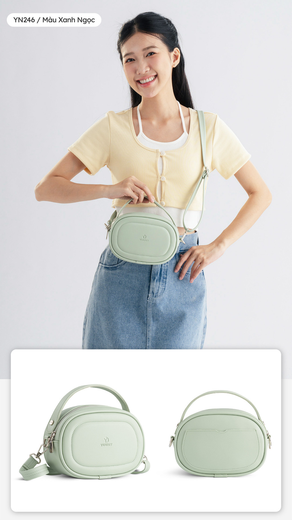 Mô tả Túi Yuumy (Thời trang nữ dáng tròn bầu viền chỉ size 20 - Túi đeo chéo da Seasand YN246) - 7